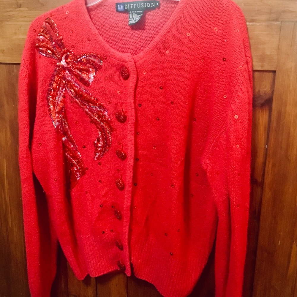 Vintage IB Diffusion Red Sequin Angora  Sweater
